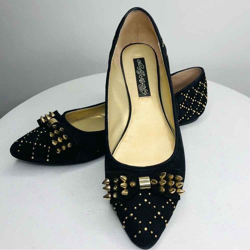 Naughty Monkey black and gold metal spike Flats SZ 9.5. RR1 - Picture 1 of 9